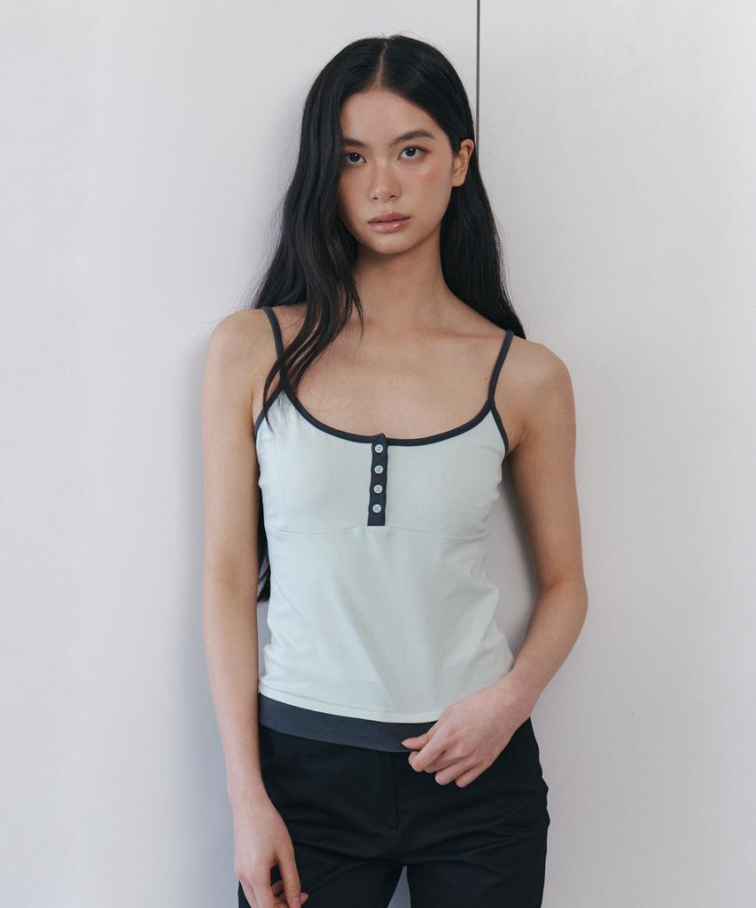 Kyuliti C Contrast Button Sleeveless Top_Mint