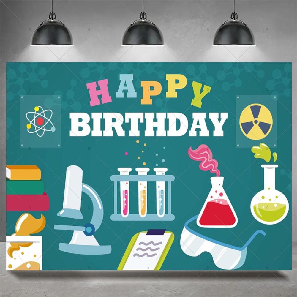 Fun Science Chemistry Theme Banner Photography Backdrop, Crazy Science Children s Birthday Party Decoration Photography Backdrop Vinyl 100X75cm