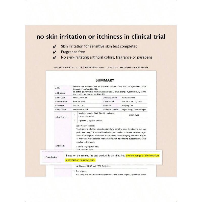 HaruHaru Wonder Black Rice 10 Hyaluronic Cream Unscented, 50ml