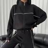 Women Winter 2 Piece Suit Half High Collar Zip Up Long Sleeve Top Elastic Waist Wide Leg Pocket Trousers