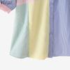 ZANZEA Womens Turn Down Collar Short Sleeve Patchwork Stripe Blouse