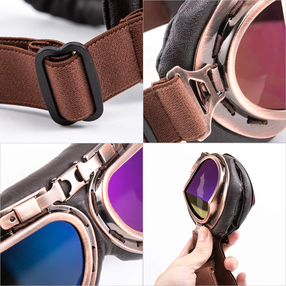 Evomosa Vintage Pilot Style Motorcycle Goggles for and Sand Goggles for and Half Helmets Cruisers, Scooters, Outdoors, Bikes, Racers, Cruisers,