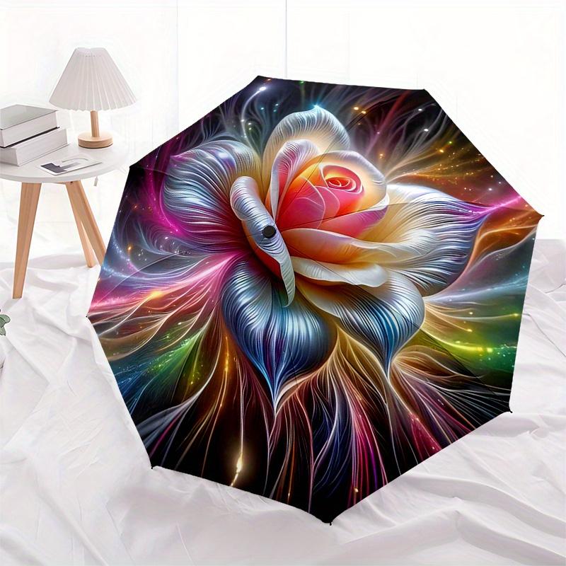 Colorful Rose Art Print: Vibrant Floral Wall DecorUmbrella, Portable 3-Fold Umbrella for Men & Women,Christmas Gift ES84