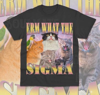 Erm What The Sigma T- Shirt Funny Meme Cat Weird Oddly Specific Unisex  Shirt