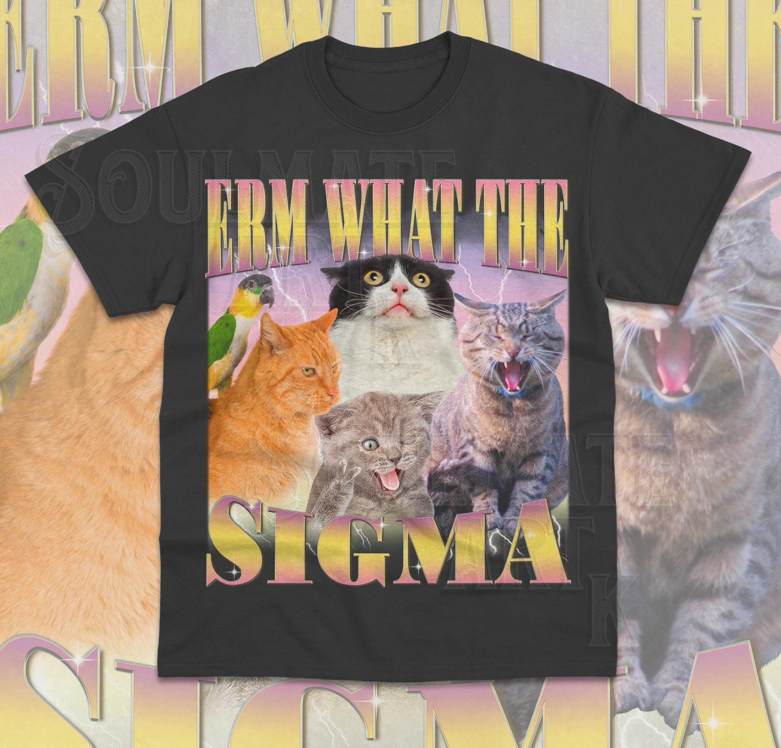 Erm What The Sigma T-Shirt Funny Meme Cat Weird Oddly Specific Unisex Shirt 2XL