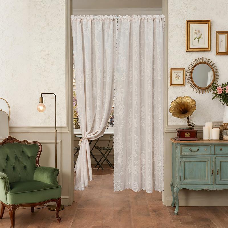 

1PCS French Lace Coffee House Door Curtain Small Partition Curtain Home Bedroom Bathroom Curtain Breathable Decoration Kitchen Curtain Rodless 100*140cm 1PCS