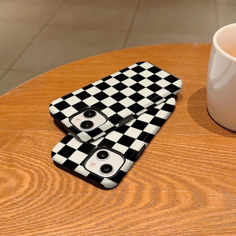Classic Monochrome Black White Geometric Checkered Square Art Film Aesthetic Protective Shockproof Bumper Phone Case For iPhone 14 15 16 Pro Max Plus