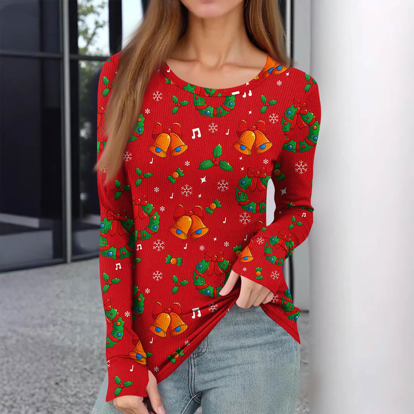 

Женская зимняя приталенная футболка Модная повседневная с градиентным принтом с круглым вырезом пуловер с длинным рукавом топ L