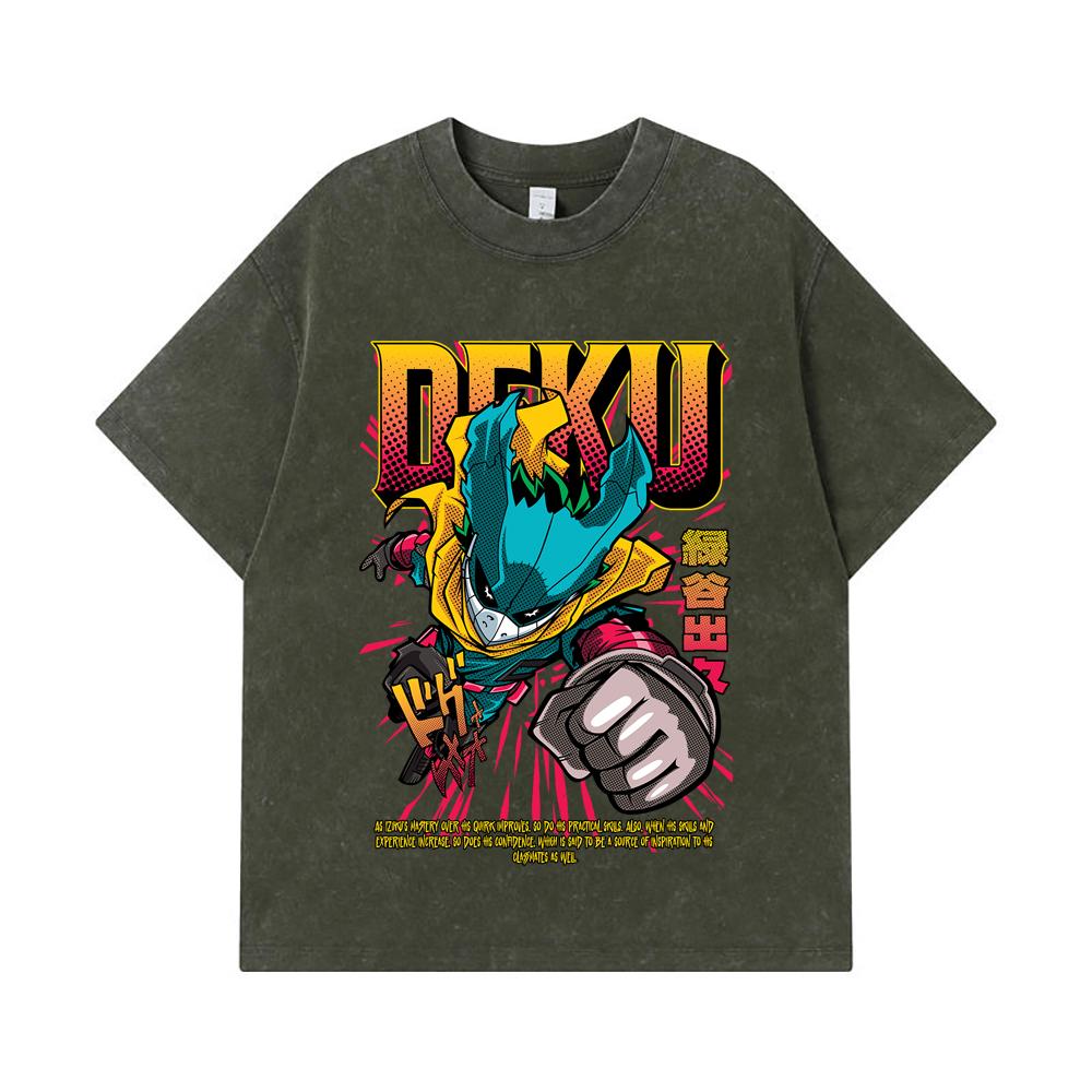 275 GSM Washed T-shirts 100% Cotton My Hero Academia V1 Deku Print Unisex Heavy Cotton T Shirt