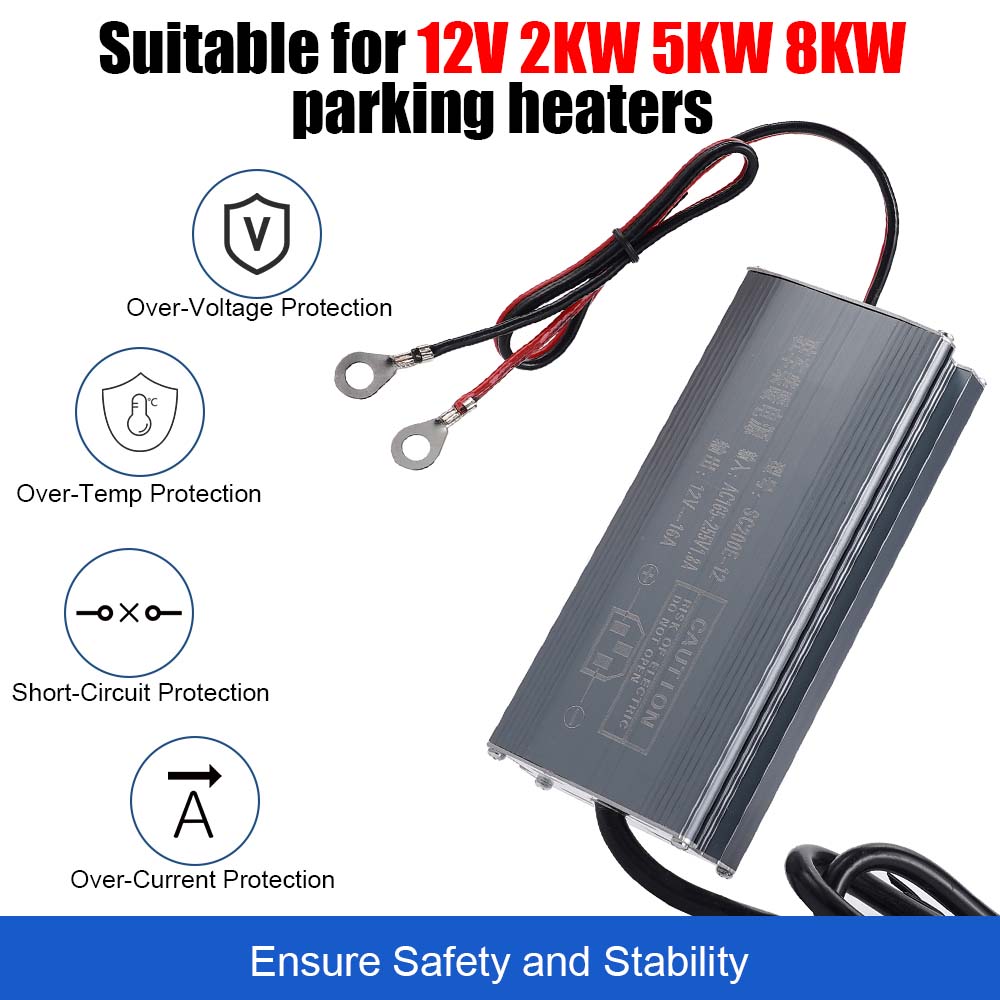 AC 220V to DC 12V 16A High-power Parking Heater Power Converter Voltage 2KW5KW8KW Universal Parking Heater EU Standard Plug