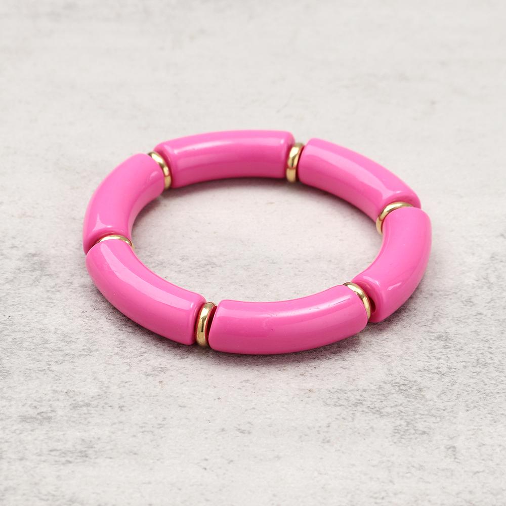 New Fashion Hot Pink Geometric Heart Beads Acrylic Bracelets Necklace for Women Spring Summer Statement Jewelry Accessories Gift
