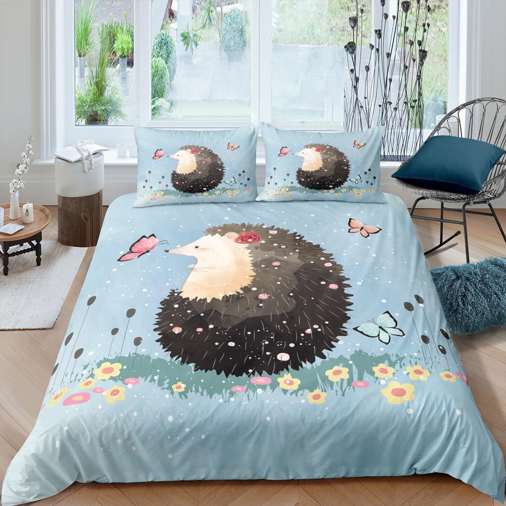 3D-Igel-Bettwäsche-Set, Queen- und King-Size-Größe, 2/3-teilig, luxuriös, Tier-Bettdecke/Bettbezug/Kissenbezug-Sets