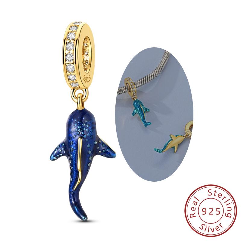 Blue Charm Bead Pendant 925 Silver Whale Shark Dolphin Snowflake Starry Sky Eye Charm fit Original Bracelet DIY Jewelry