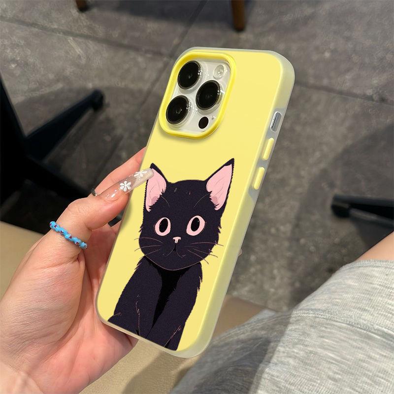 Black kitten applies to Apple 16/17promax mobile phone case iPhone15 skin matte 14 jelly Air case