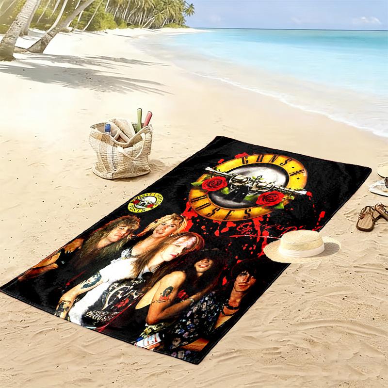 Guns&Roses Print Beach Towel, Large Soft Quick Dry Towel for Beach Camping Swimming