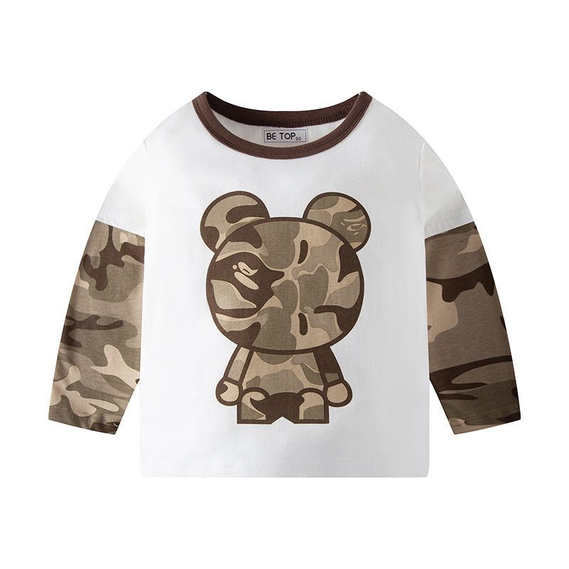 Spring and Autumn Color Matching Camouflage Mechanical Bear Long Sleeve Children s Clothing Brown 120