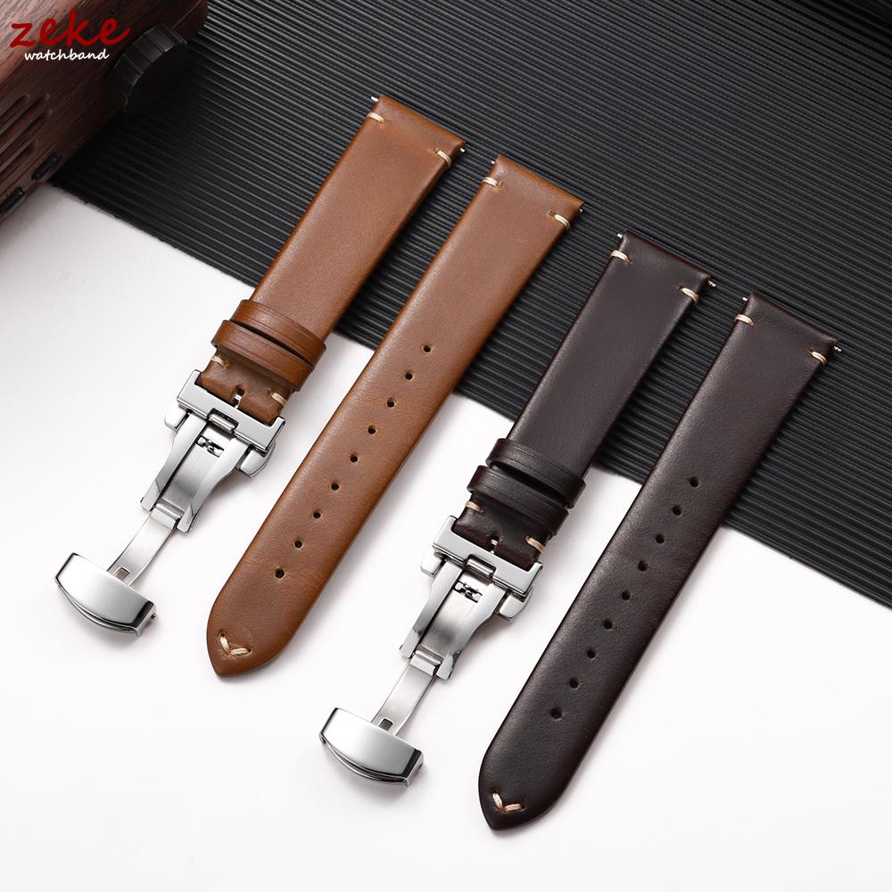 Vintage Calf Leather Watchband 18mm 20mm 22mm for Omega Butterfly Buckle Watch Strap for Huawei Watch GT 4 3 Soft Wrist Bracelet