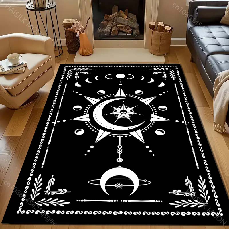Black Magic Circle Moon Divination Art Print Carpet for Living Room Bedroom Bedside Sofa Table Floor Mat Home Area Rug Decor