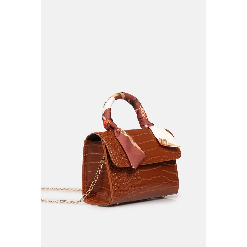 Zlatá řetízková dámská taška přes rameno se šátkem