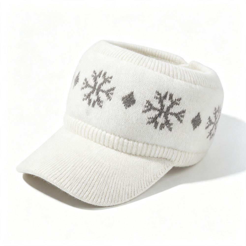 Snowflake Jacquard Empty Top Hat Thickened Beanie Hat Versatile Baseball Cap Cold Weather