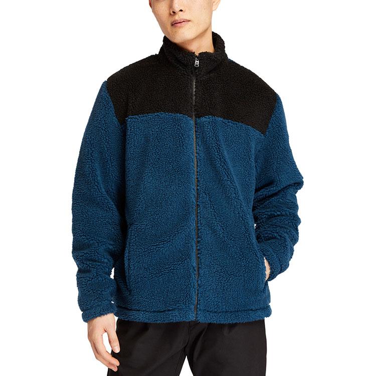 Timberland Color Block Fleece Lined Logo Casual Stand Collar Jacket Men jackets Medium-Blue A43P2-BZ4