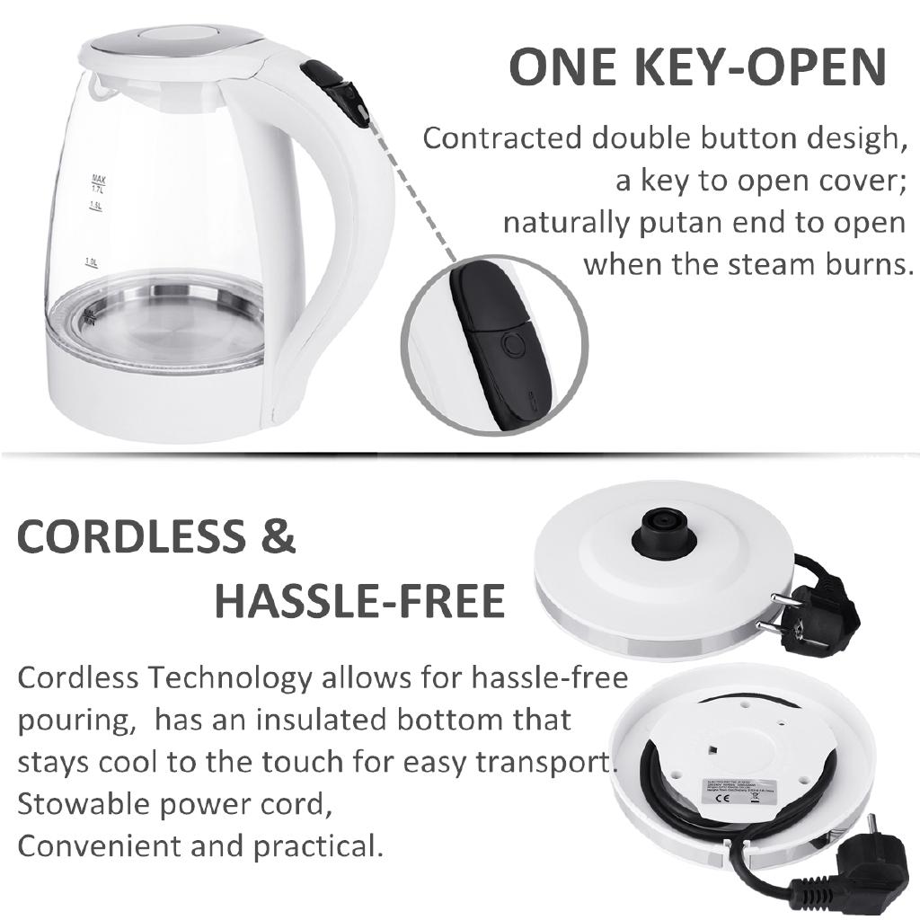 2000w 1.7L LED Illuminated Glass Kettle Electric Rapid Boil Cordless Electric Kettle kitchen kettle Teapot Smart Kettle
