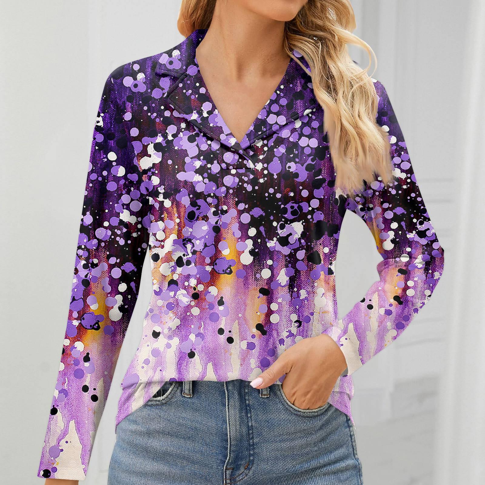 

Женская мода для отдыха с длинным рукавом и V-образным вырезом с цветочным принтом XS фиолетовый