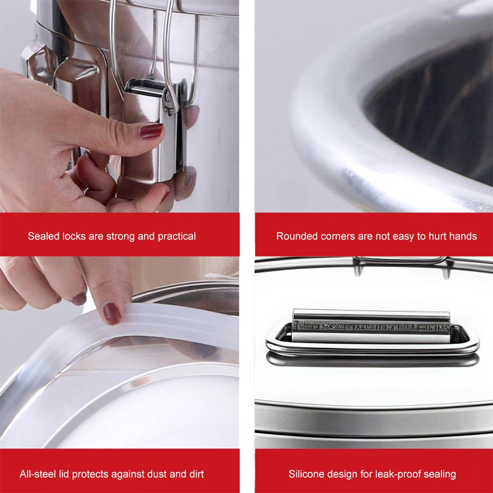 6/12/21/33L Stainless Steel Airtight Canister with Seal Lid Kitchen Canister Food Oil Sugar Milk Storage Bucket for Home Kitchen