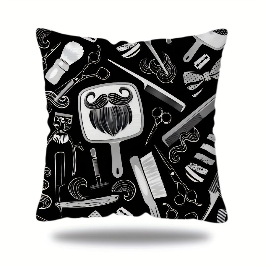 1pc Modern Barber Pole & Barber Chair Throw Pillow Cover Suitable for Living Room Sofa, Zippered Decorative Cushion Case 17.7x17.7"