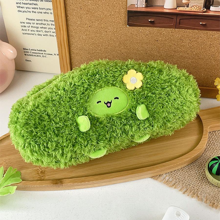 Cartoon Simulation Vegetable Plush Pencil Bag Large Capacity Stationery Bag Student Supplies Pencil Storage Bag Birthday Gift