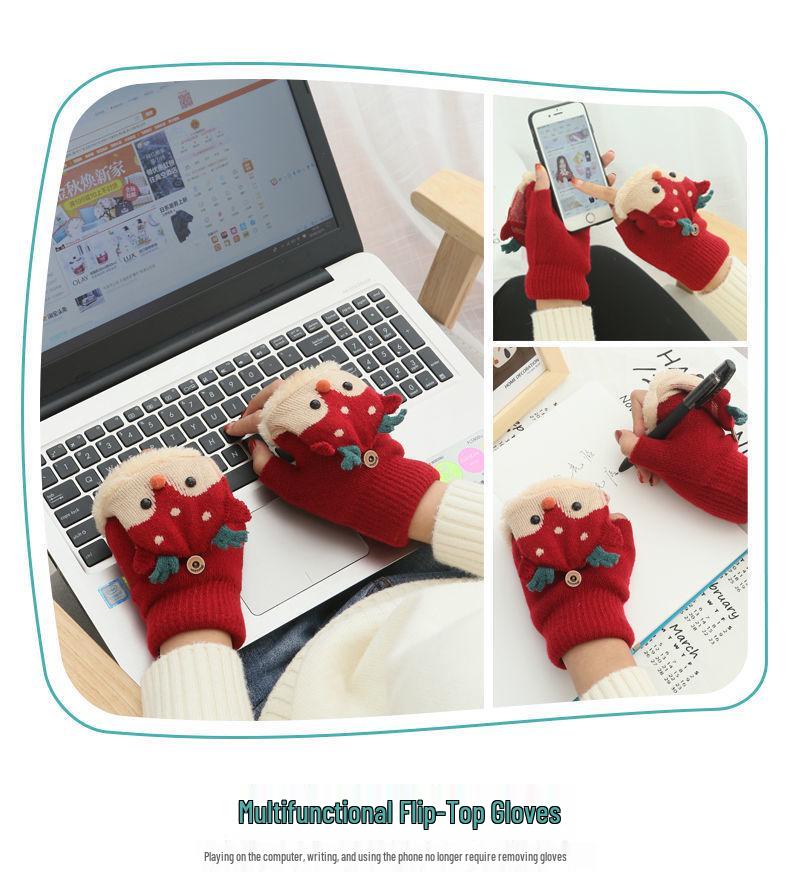 Weihnachts-Rentier-Flipp-Top-Handschuhe für Kinder – Warme, niedliche Halbfingerhandschuhe für Jungen und Mädchen im Kindergarten