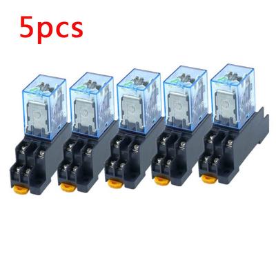 5Pcs 12V 24V DC 110V 220V AC Coil Power Relay LY2NJ DPDT 8 Pin HH62P JQX-13F with Socket Base