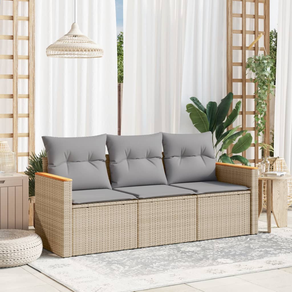 Vidaxl 3-Cz. Garden Furniture Set With Cushions, Beige, Poly Rattan