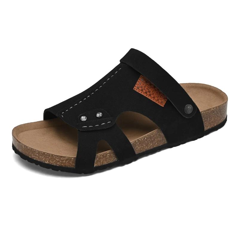 

Мужские удобные повседневные сандалии для спальни, летние шлепанцы на плоской подошве, пробковые тапочки для мужчин, домашние шлепанцы с поддержкой свода стопы, zapatos 39 чёрный