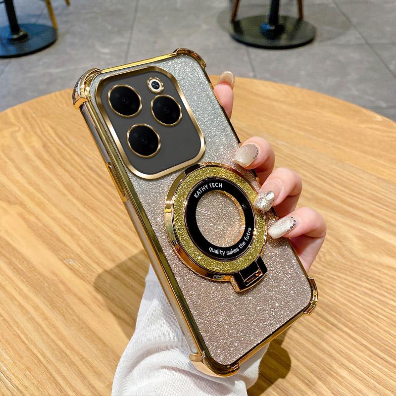 Luxury Plating Shockproof Stand Ring Phone Case For Infinix Hot 40 Pro 30 30i 40i 50i 10S NFC 10 Lite 9 Play Glitter Soft Cover