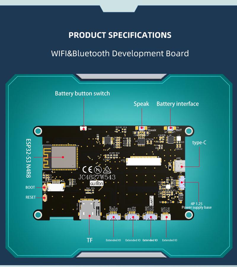 Vývojová deska ESP32-S3 s 4,3" kapacitním HMI dotykovým displejem, WiFi a Bluetooth