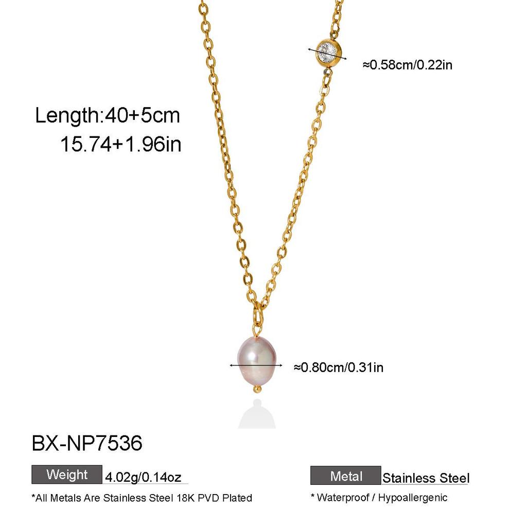 Cross-Border Fashion Zirconia Pearl Pendant Necklace - 18K Gold Stainless Steel, Luxurious INS Style Women's Jewelry