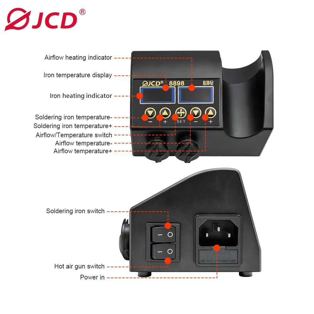 750W Soldering Station JCD 2 In 1 LCD Digital Display Rework Welding Station for Cell-phone BGA SMD IC Repair Solder Tools 8898