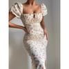Women's New Skirt French Retro Floral Skirt Slim-fitting Split-ended Long Bubble Sleeve Dress