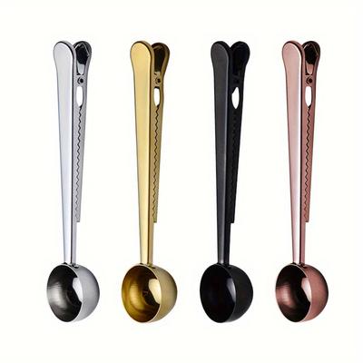 1pc Stainless Steel Multifunctional Coffee Measuring Spoon with Clip, Two-in-one Food Sealing, Milk Powder Spoon, Kitchen Gadgets