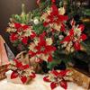 5/10/20Pcs Christmas Flower Ornaments,pink,red,gold,glitter Artifical Flowers for Christmas Tree,xmas Decoration for Home