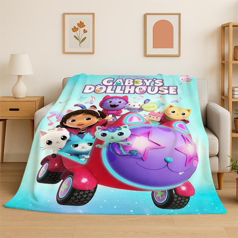 Cartoon Gabby Dollhouse Girl Flannel Blanket Soft Warm Throw Blanket for Bedroom Living Room Bed Travel Camping Picnic Kid