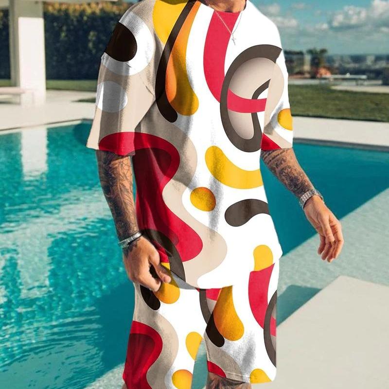 

Мужская роскошная футболка, спортивный костюм, комплекты из 2 предметов, спортивная 3D-принт с коротким рукавом и круглым вырезом, повседневная стильная универсальная одежда, лето 6XL