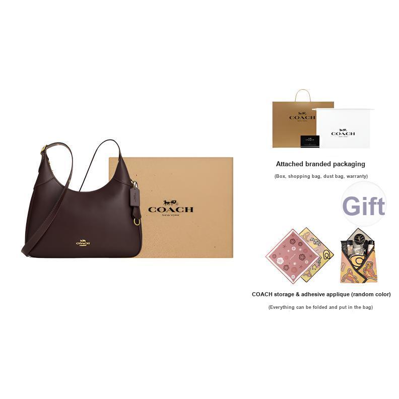 Coach Ella 36 Logo Zip Closure Leather Underarm Shoulder Bag Large Women Shoulder Bag Dark-Coffee CCE48-IMXAL