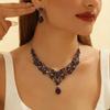 3pcs Fashionable Women's Jewelry Set With Crystal Contrasting Flower Necklace Earrings And Evening Dress Accessories