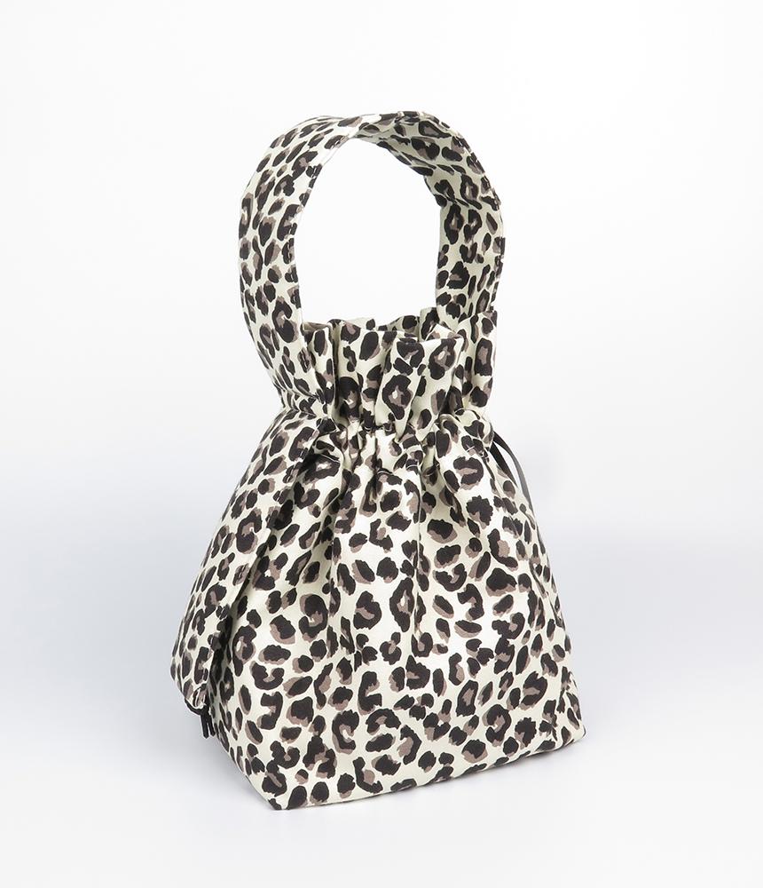 A By A 22 Leopard Print Mini Drawstring Bucket Bag Ivory