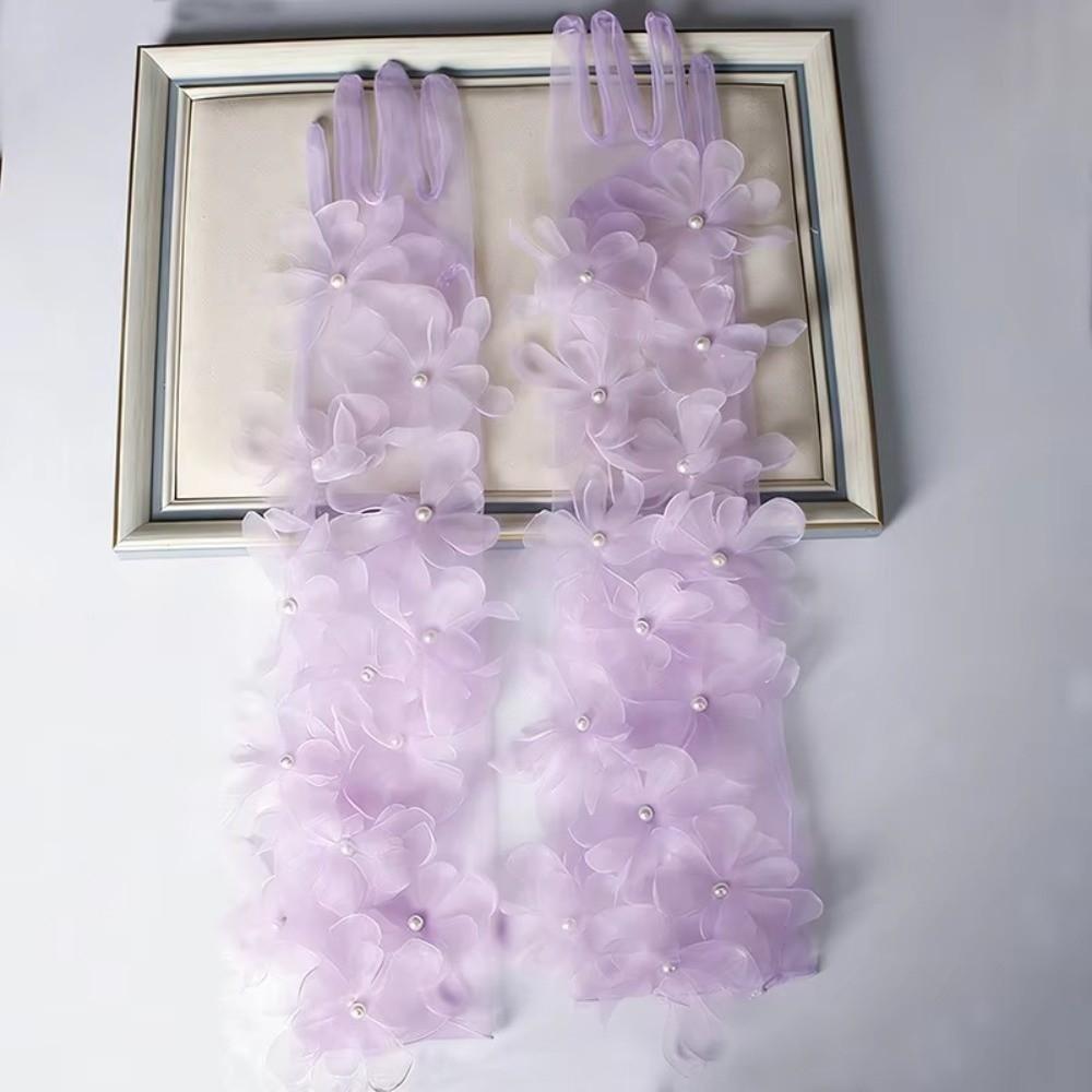 Pearl Three-Dimensional Floral Gloves Elegant Bridal Gown Accessories  Wedding Adornments
