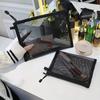 Kulturbeutel Wasch Make-up Taschen Schwarz Transparentes Netz Make-up Etui Organizer Aufbewahrungsbeutel Damen Reise Kosmetiktasche Lässig Reißverschluss