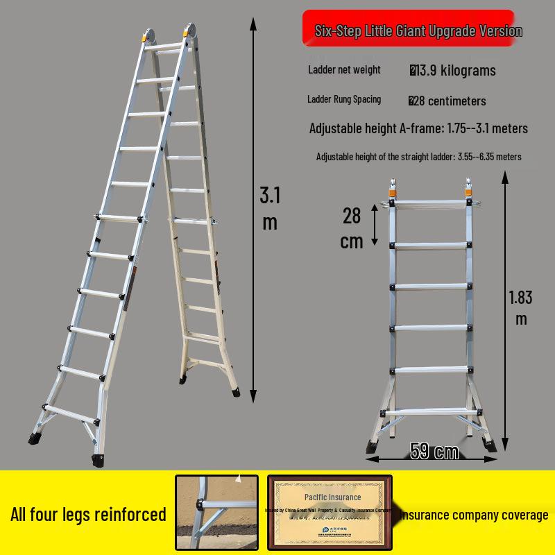 Aluminum Alloy Telescopic A-frame Ladder - Foldable, Extra Long, Safety Engineering Ladder