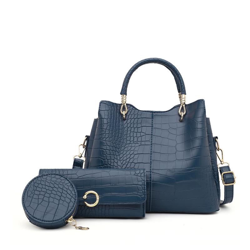 Women's bag new retro fashion crocodile pattern three-piece set mother and child bag large capacity portable shoulder crossbody